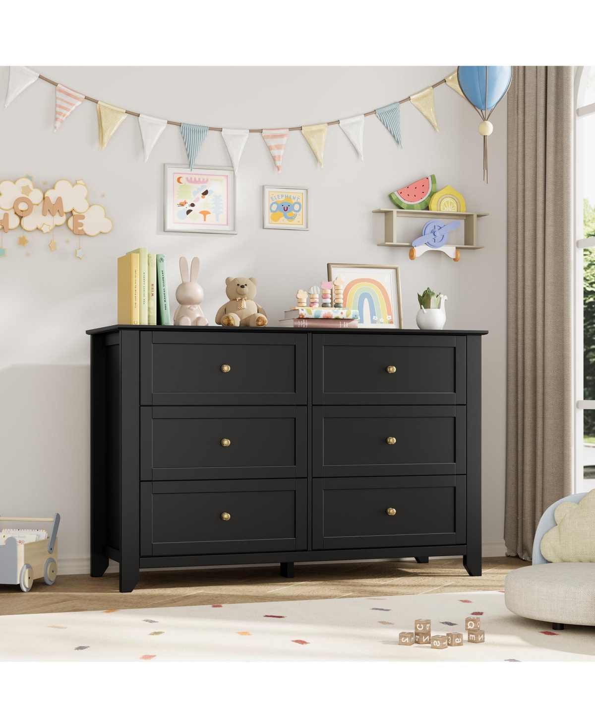 homfan 6-Drawer Dresser with Deep Drawers and Metal Knobs, Modern Wooden Chest for Bedroom Entryway Hallway