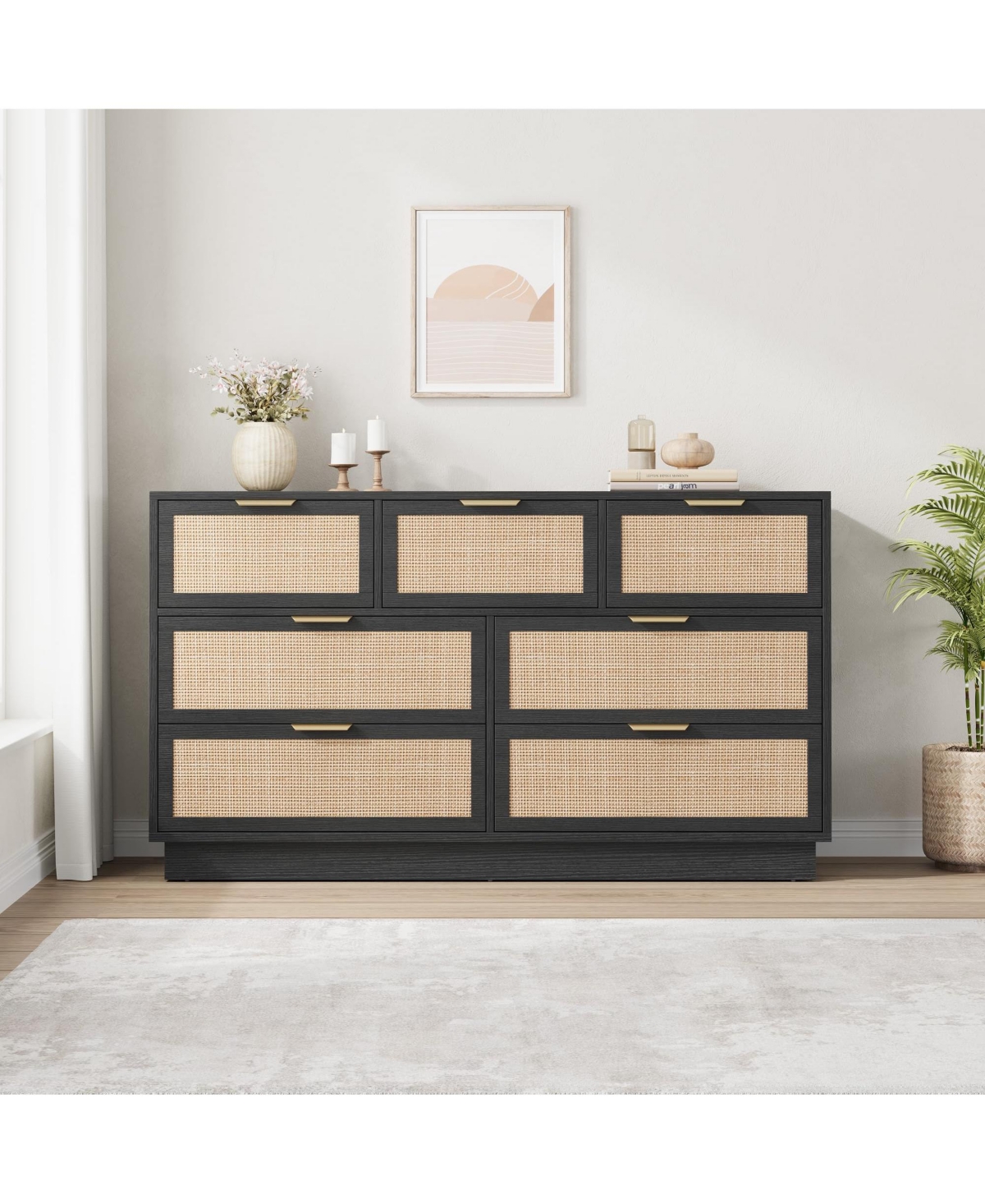 homfan -Drawer Rattan Dresser with Integrated Legs
