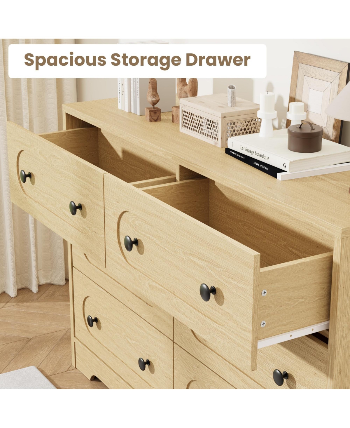 homfan 6-Drawer Dresser with Deep Drawers and Metal Knobs, Mid Century Modern Chest for Bedroom Living Room Entryway