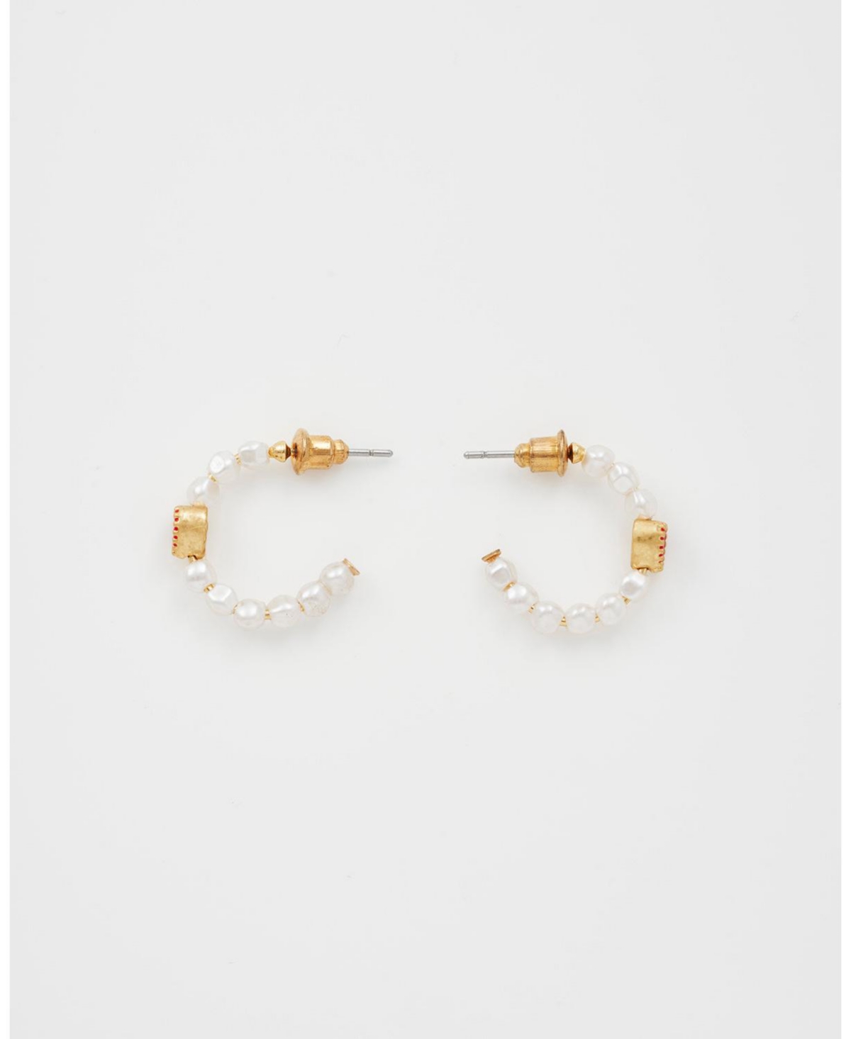 Fable England Gold Love Heart Pearl Hoop Earrings