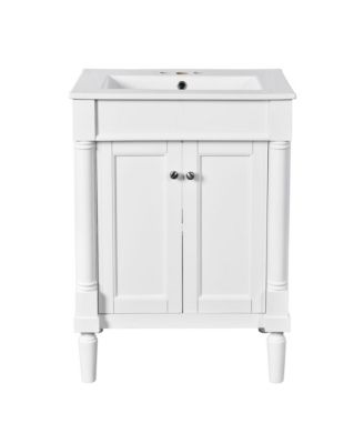 24 Inch Modern Bathroom Vanity with Top Sink 2 Tier Large Storage Shelf Single Sink  , Home Hotel Small Bathroom Decor