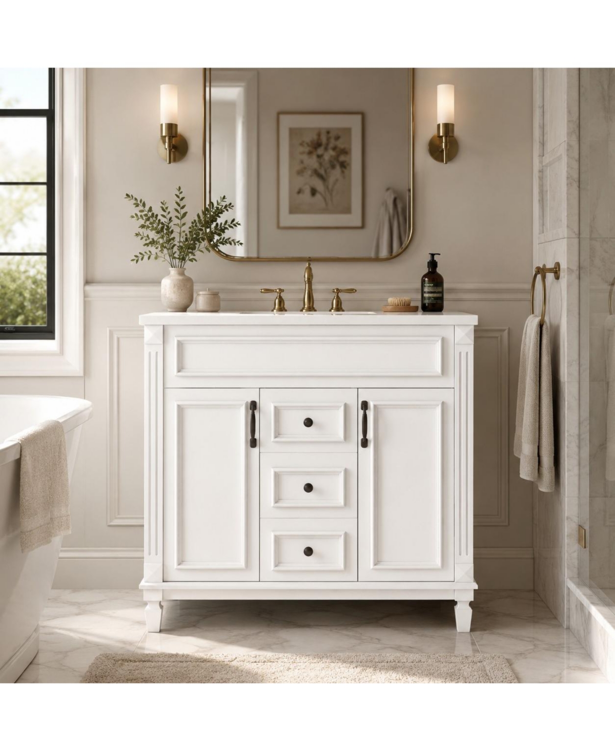 Phying 36 Inch Modern Bathroom Vanity with Top Sink Freestanding Single Sink Bathroom Storage Cabinet for Home Bathroom Decoration