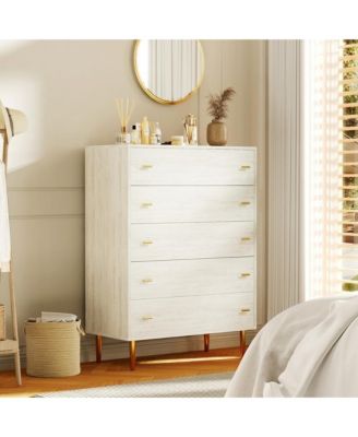 5-Drawer Tall Wood Rustic Chest of Drawers with Bar Handles, Vintage Dresser for Bedroom Living Room Hallway