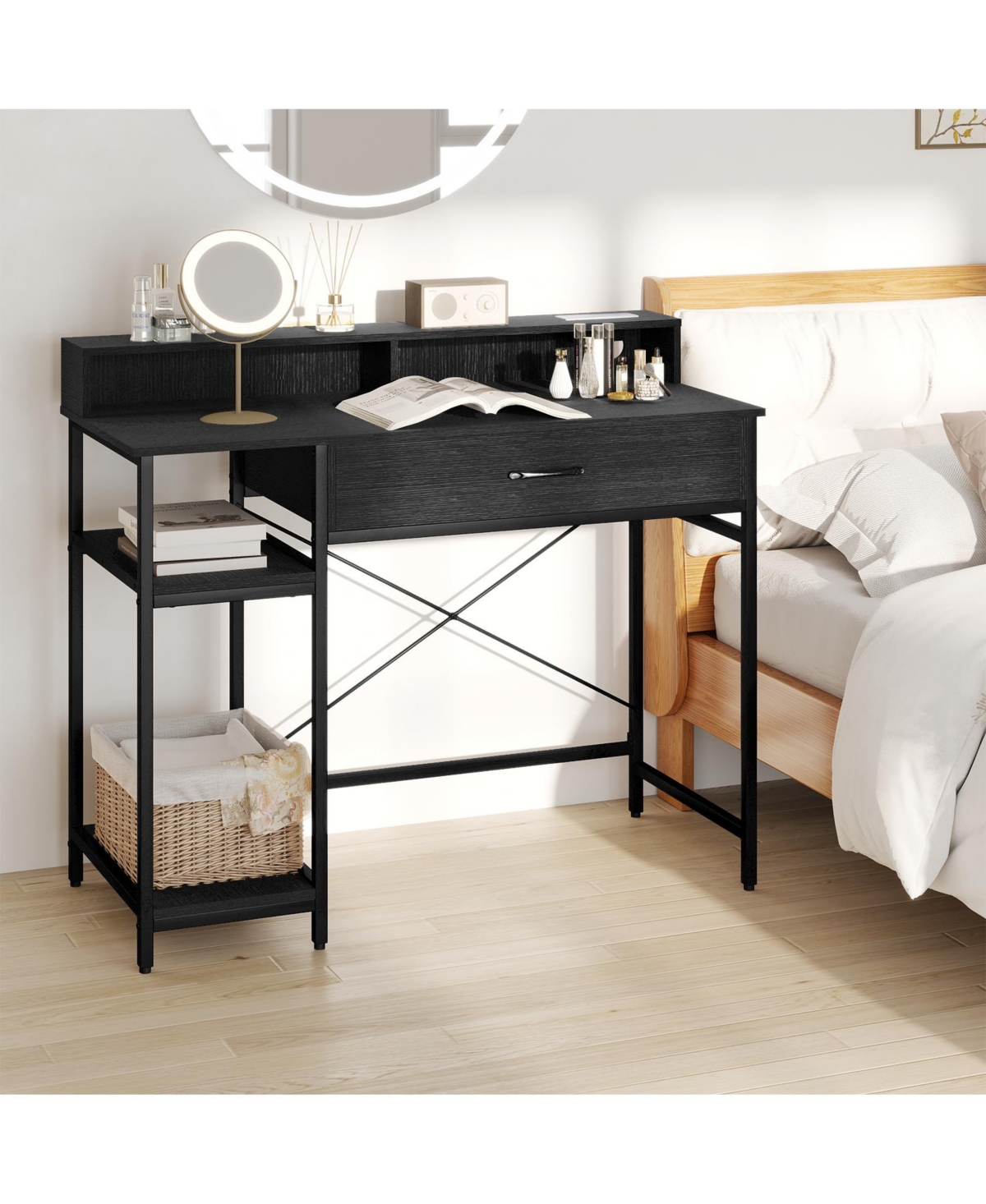 Slickblue 42 Inch Computer Desk with Power Outlets and Storage Hutch