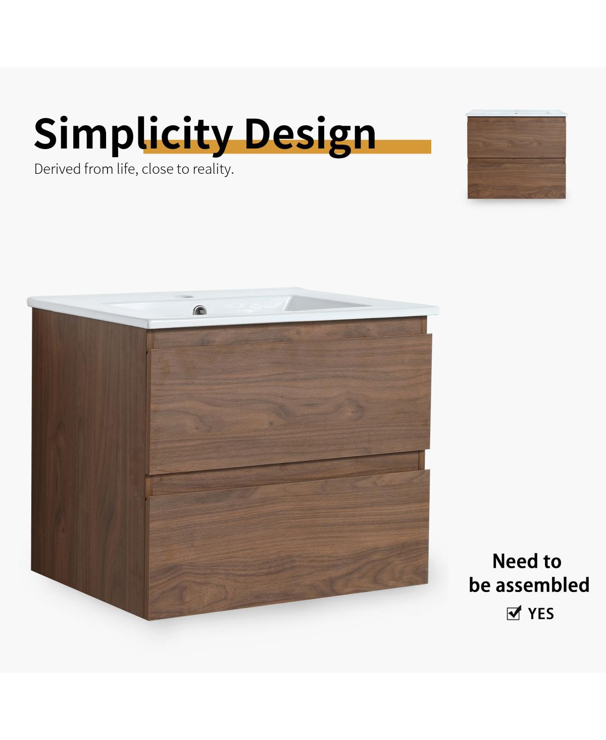 Sillysis Inch Wall Mounted Bathroom Vanity with Ceramic Sink