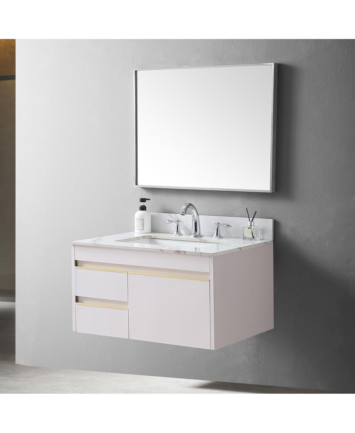 Sillysis 31/37/43 Inch Sintered Stone Vanity Top with Ceramic Rectangular Sink, 4 Inch Backsplash, 3 Faucet Holes