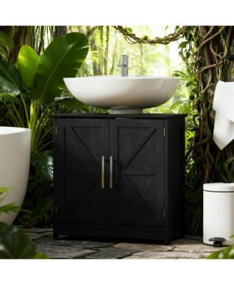 23.6 Inch Under Sink Vanity Cabinet with Adjustable Shelf, Farmhouse Barn Door MDF Storage, Small Space Pedestal Organizer