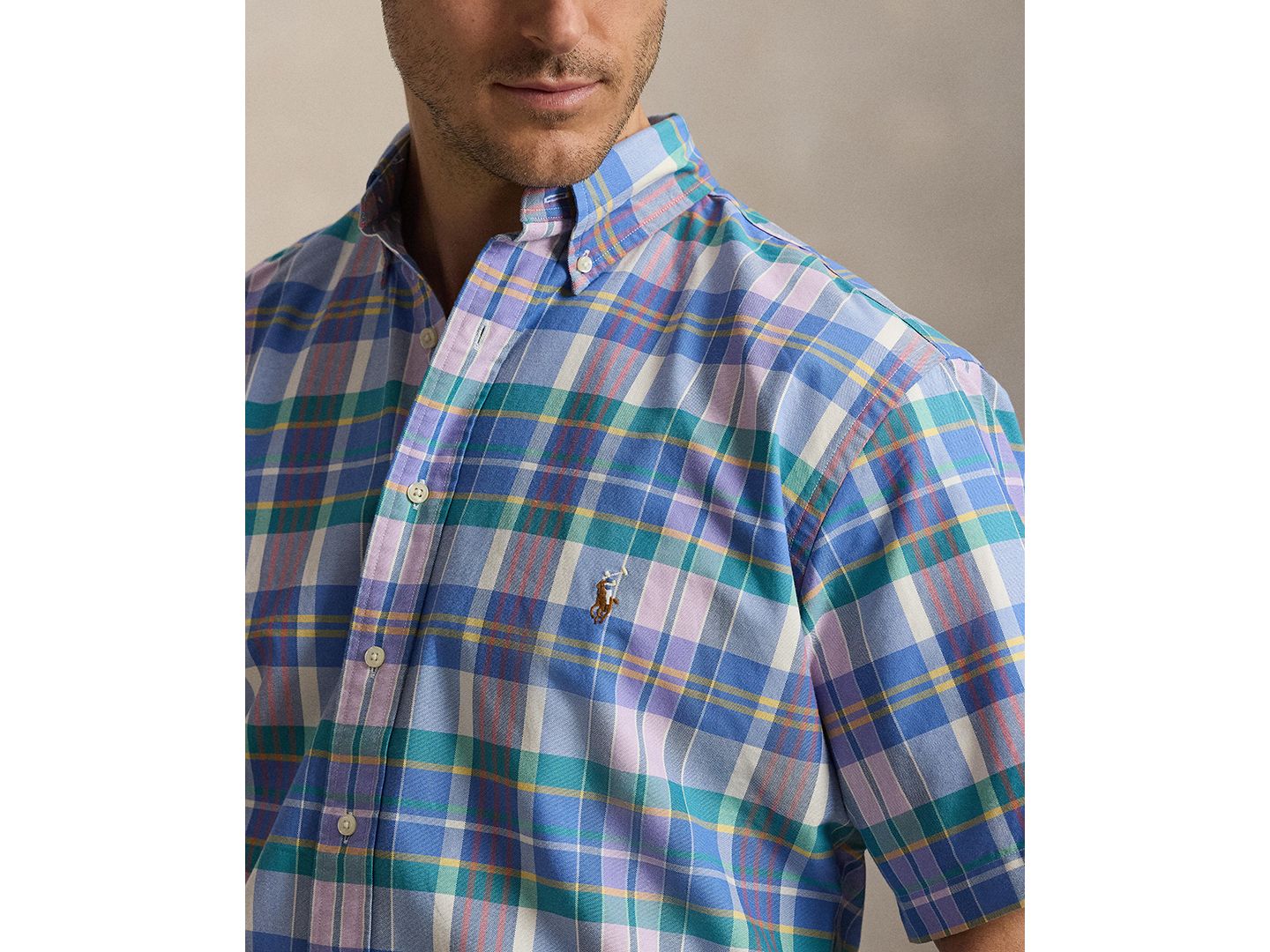 Мужская рубашка Polo Ralph Lauren Big & Tall Plaid Oxford, цвет: Синий разноцветный — фото 3