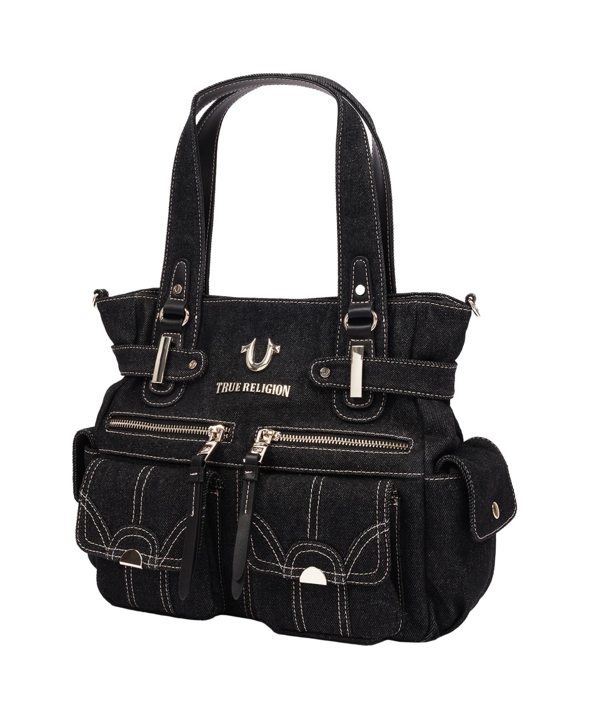 True Religion Women's Multi Pocket Denim Cinch Tote