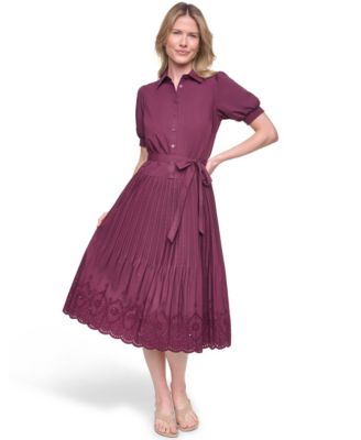 Women's Puff Short-Sleeve Drop Waist Shirt Dress