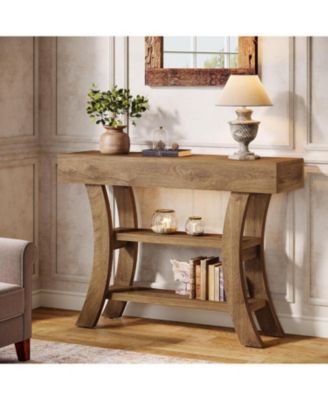 41" Console Table, 3-Tier Narrow Rustic Sofa Table with Storage Shelves and Curved Frame for Living Room, Entry, Hallway, Foyer