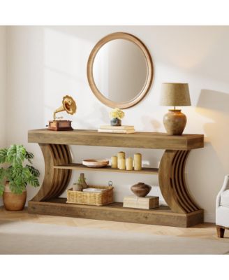 70.9" Rectangle Wood Console Table with 3 Storage Shelves