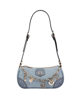 Women's Horseshoe Chain Shoulder Bag - Charm Detail Zip Top Purse with Adjustable Strap