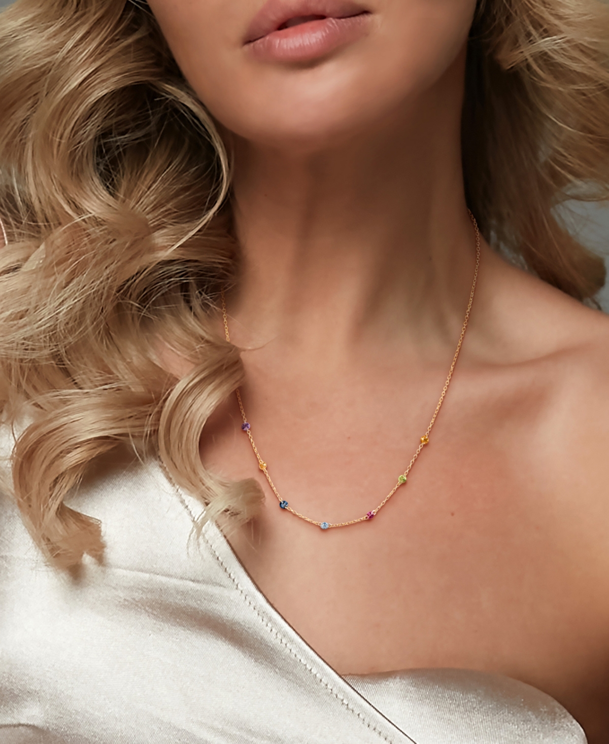 Macy's Multi-Gemstone (7/8 ct. t.w.) Necklace in 18k Gold-Flash-Plated Sterling Silver