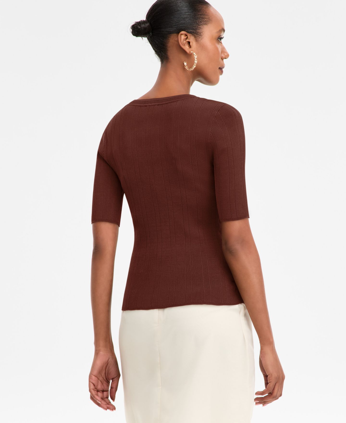 Женский свитер I.N.C. International Concepts Rib-Knit Crewneck, цвет: Медный ржавый — фото 2