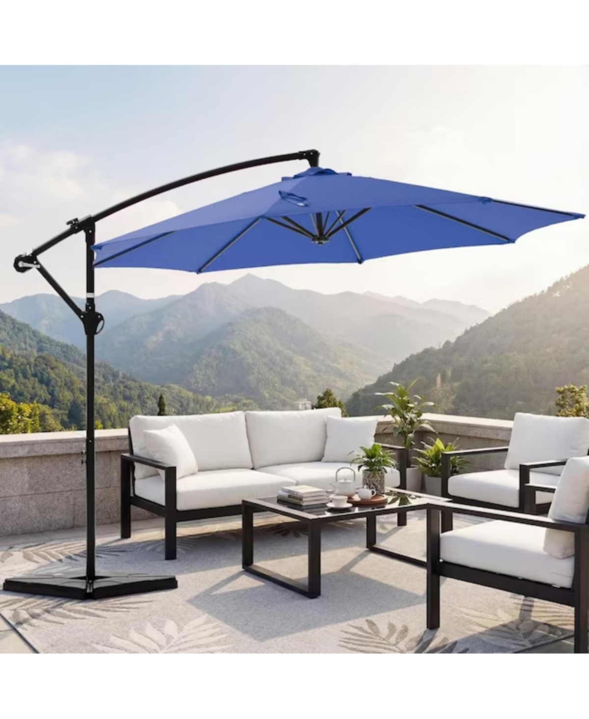Yiortwo 9.7 Feet Offset Patio Umbrella Cantilever Outdoor Sun Shade With Tilt