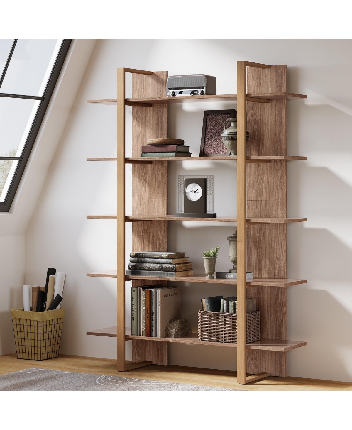 Slickblue 70.8 Inch Bookshelf with 5 Tier Etagere Display Shelves