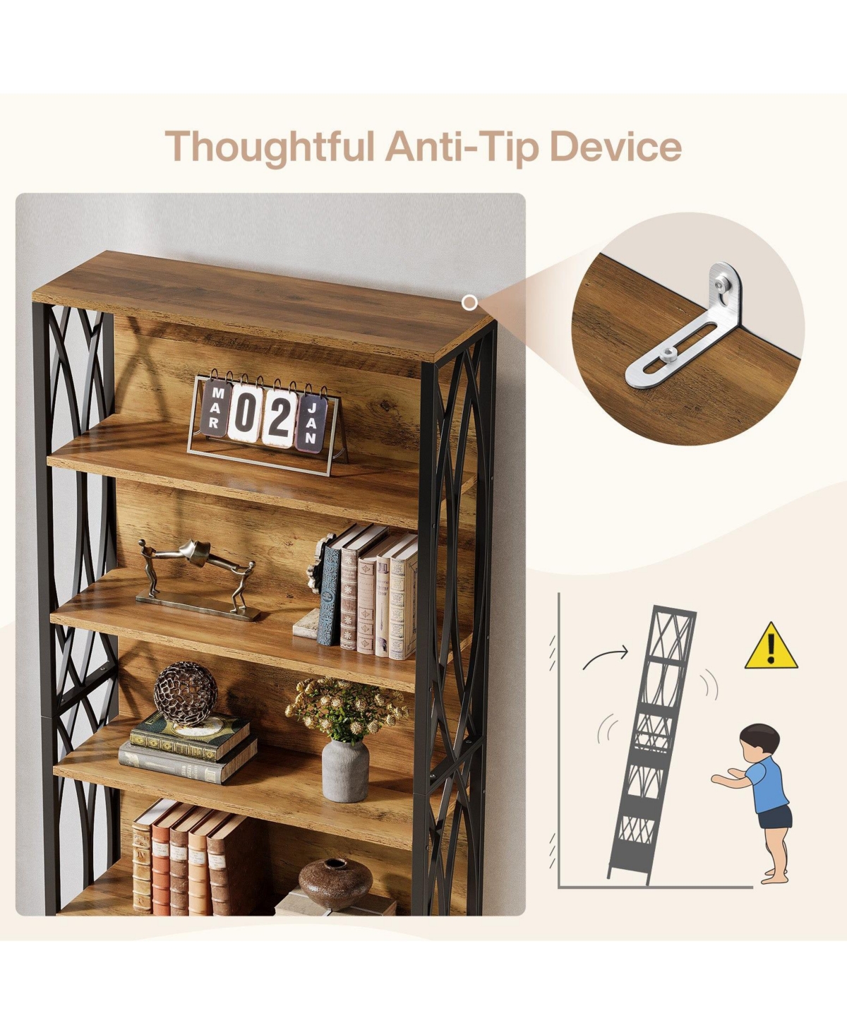 Slickblue 70.87 Inch Industrial Bookcase with 6 Tier Storage Shelves