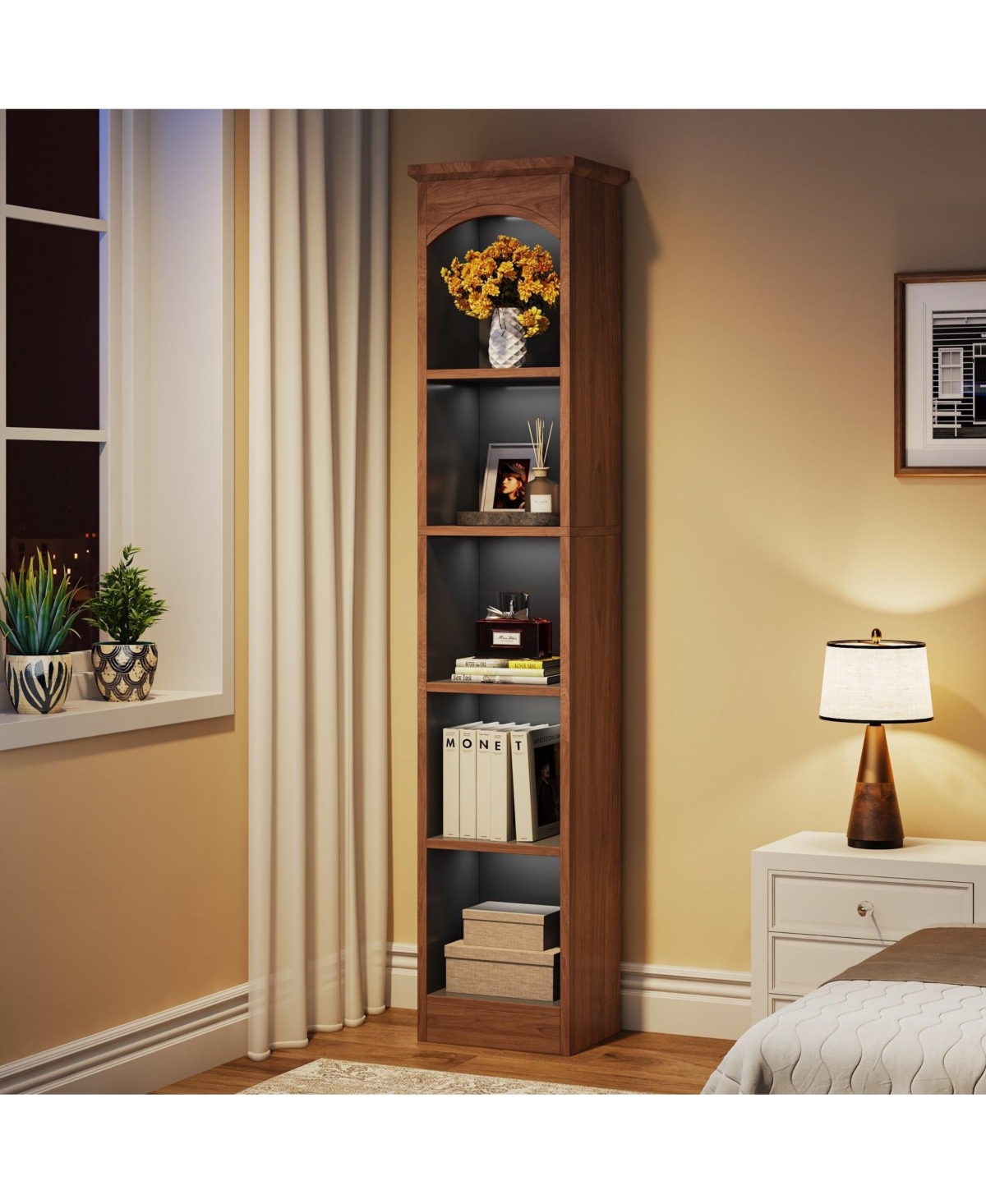 Slickblue Tall 5 Tier Narrow Bookshelf Display Rack with Cube Storage