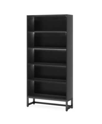Modern 5-Tier Bookshelf with LED Lighting for Living Room or Study