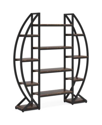 Wide Oval Industrial Bookshelf with Open Shelves for Home Display