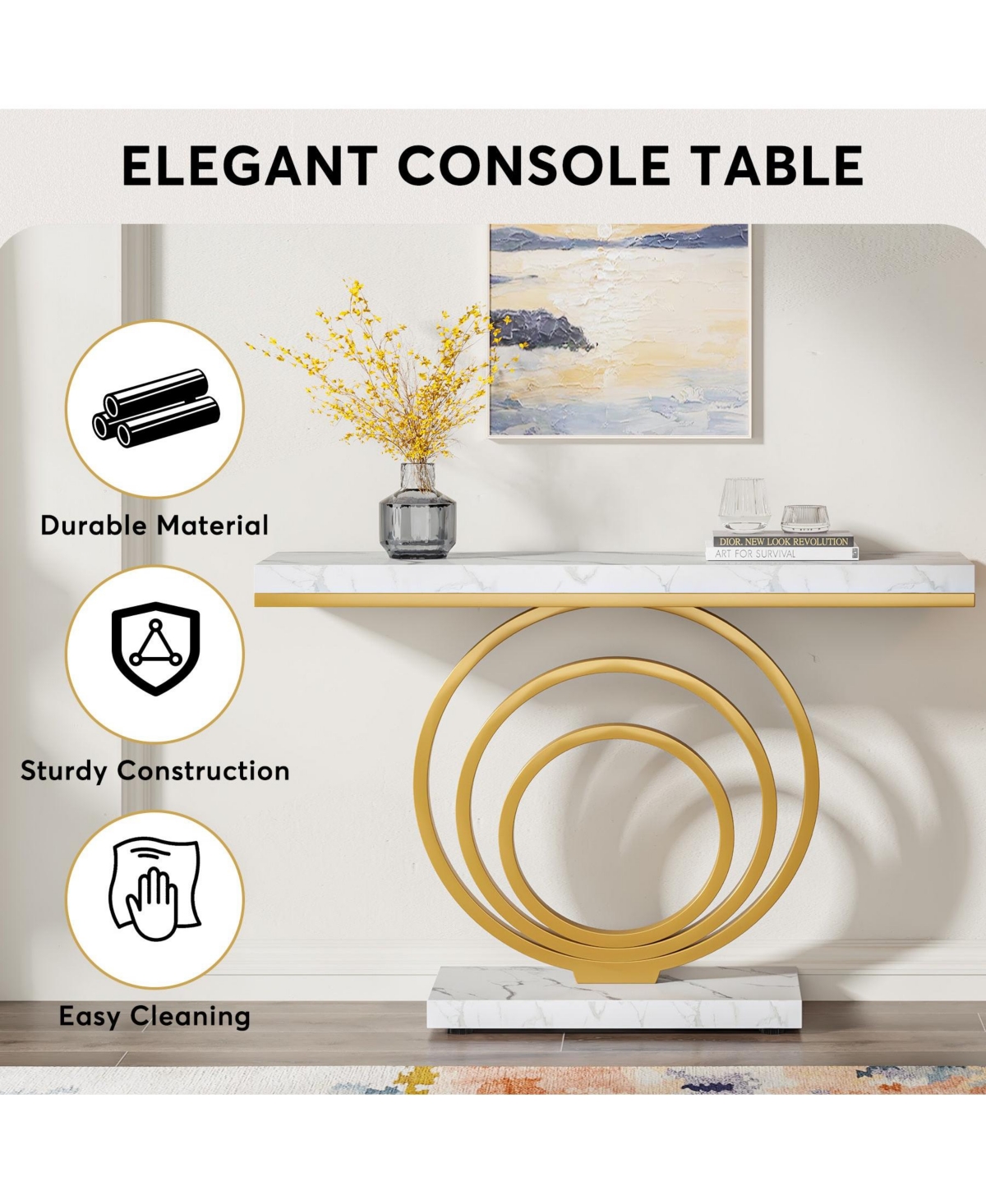 Slickblue Modern Narrow Console Table with Ring Base for Entryway and Living Room Use