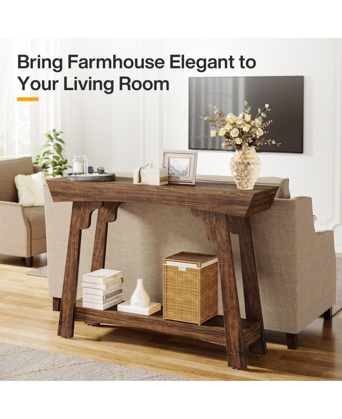 Slickblue Farmhouse 2-Tier Console Table with Storage Shelf