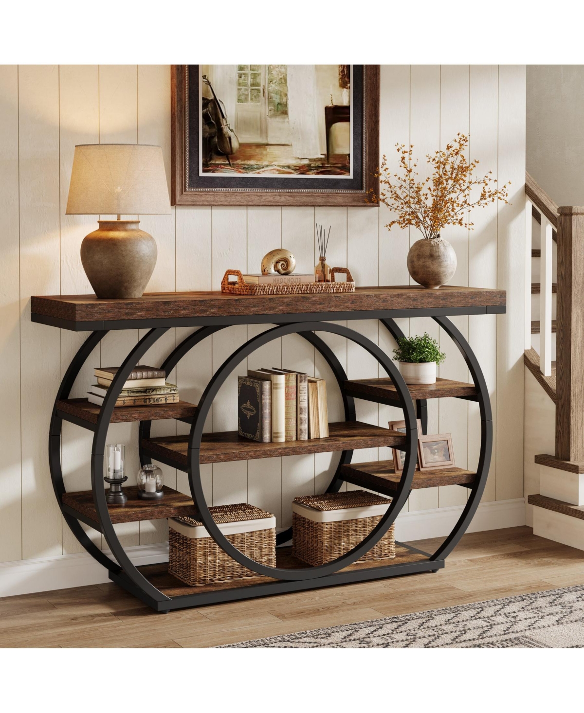 Slickblue 5-Tier Metal Frame Industrial Console Table, Sofa Table for Entryway and Hallway