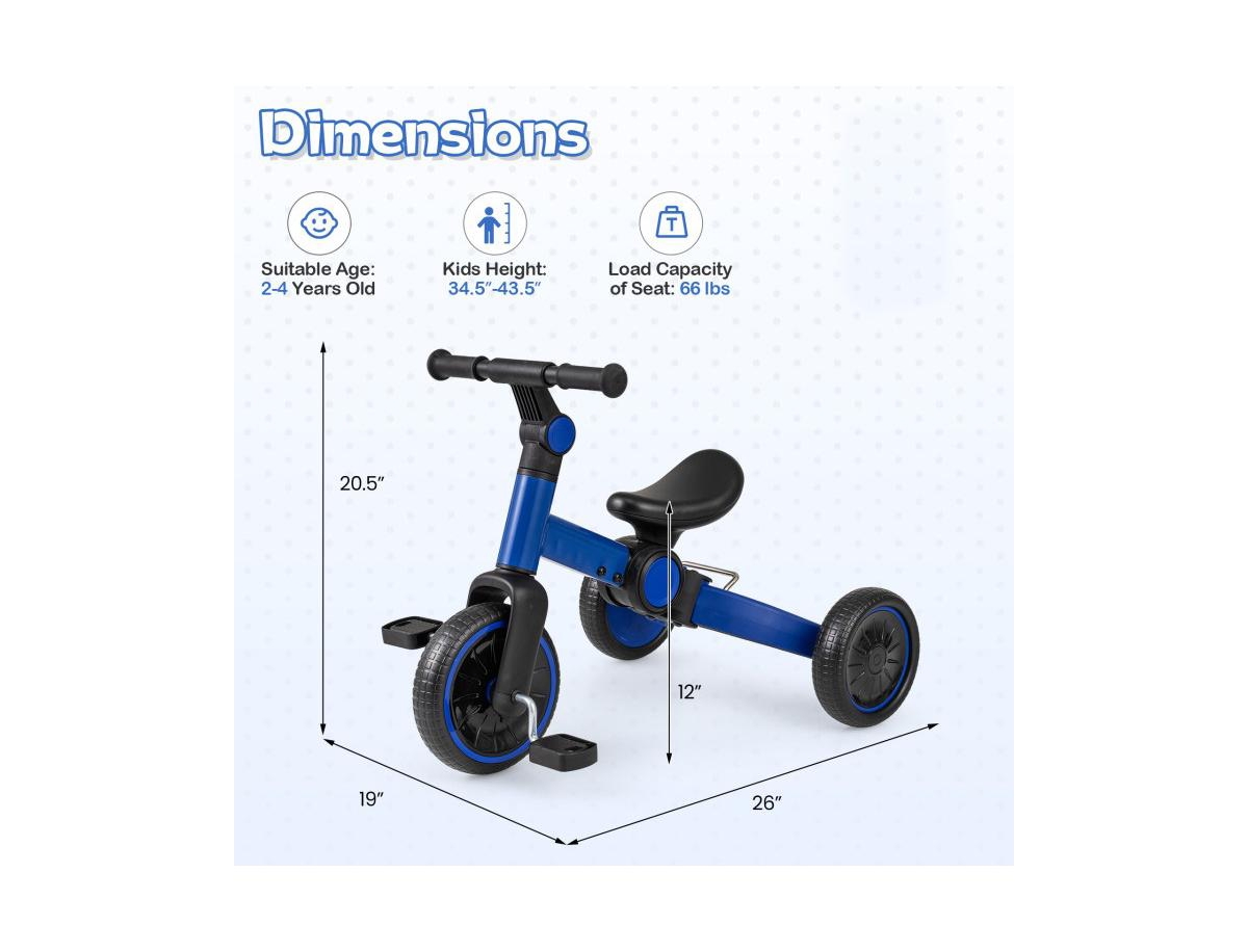 Slickblue Toddler 5-in-1 Balance Bike with Adjustable Seat and Removable Pedals