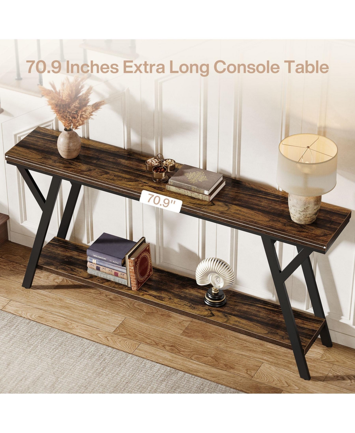 Slickblue Industrial Sofa Console Table with 2-Tier Storage Shelf for Entryway