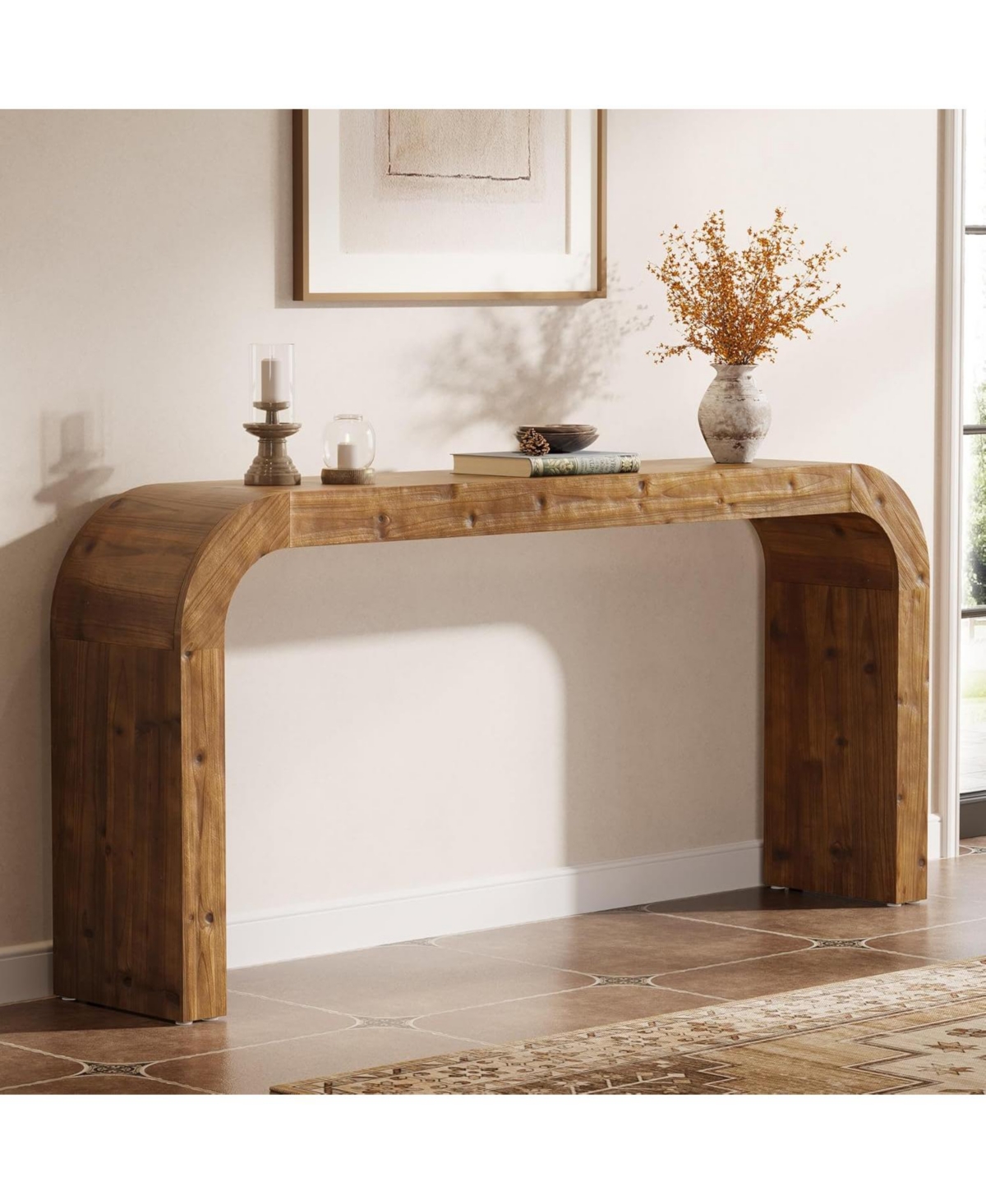 Slickblue Curved Corner Solid Wood Console Table for Home or Office Spaces