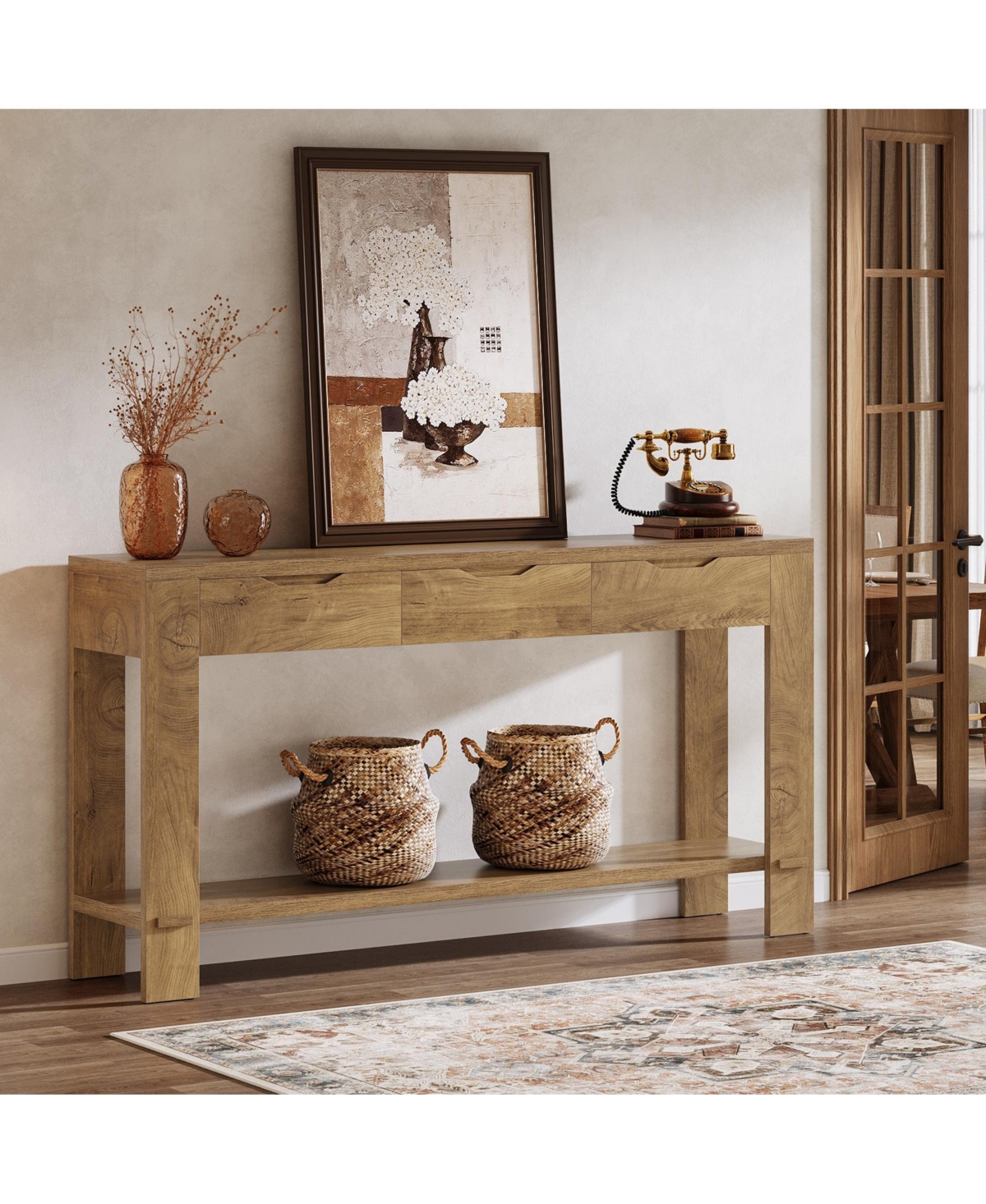 Slickblue Farmhouse Entryway Console Table with 3 Drawers, Narrow Design