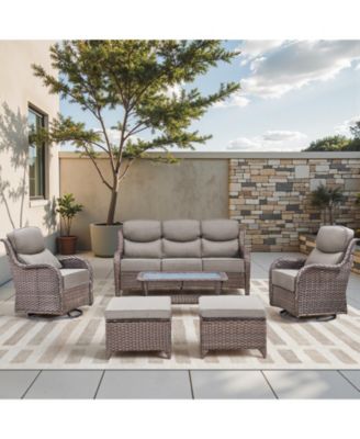 6 Pieces Outdoor Furniture Set Wicker Outdoor Sofa with Swivel Rocking Chairs Patio Ottomans Outdoor Coffee Table