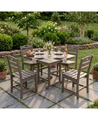5-Piece Antique Wood HDPE Outdoor Patio Dining Set with Square Table