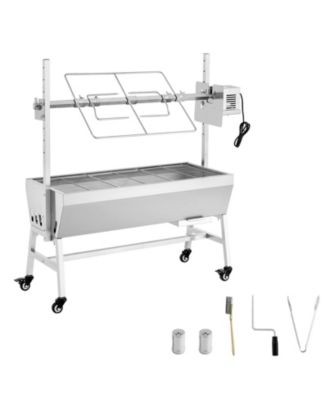 Rotisserie Grill, 38W Charcoal Spit Roaster with Wheels and 7-Level Height