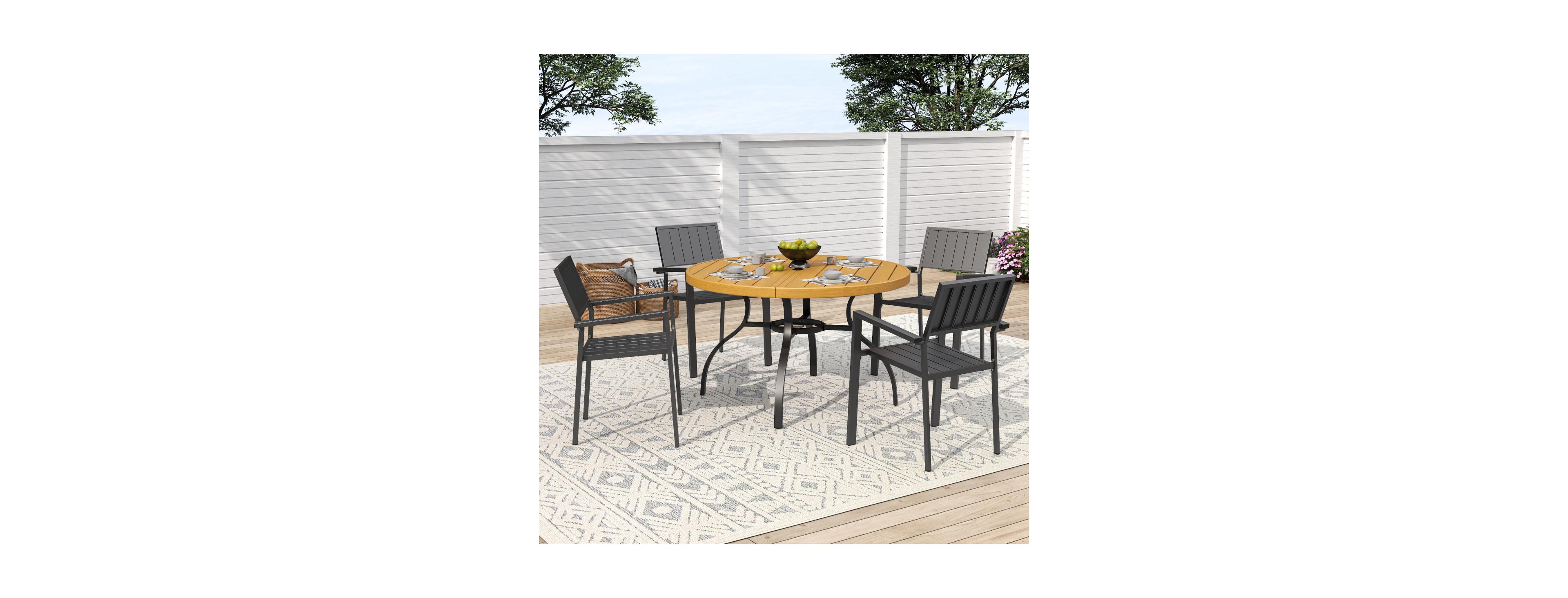 Streamdale Furniture Outdoor Patio Dining Set: Round Table and Stacking Metal Chairs