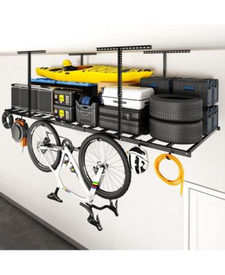 4x8ft Overhead Garage Storage Rack with 6 Hooks, 22.6" -39.4" Ceiling Dropdown, Lite Series