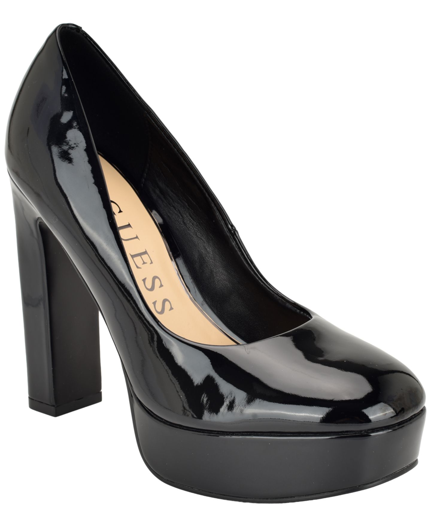 Женские туфли GUESS Dalarie Tall Block Heel Platform Pumps, цвет: Чёрный лаковый — фото 1
