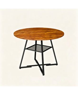 Outdoor Coffee Table with Storage Shelf for 4 to 6 People Round Patio Accent Table