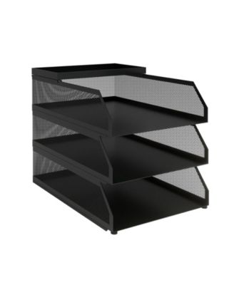Stackable Mesh Desk Organizer, 3-Tier  Metal Document Tray with Top Shelf - Slanted Letter and Folder Holder, Durable Expandable File Shelf