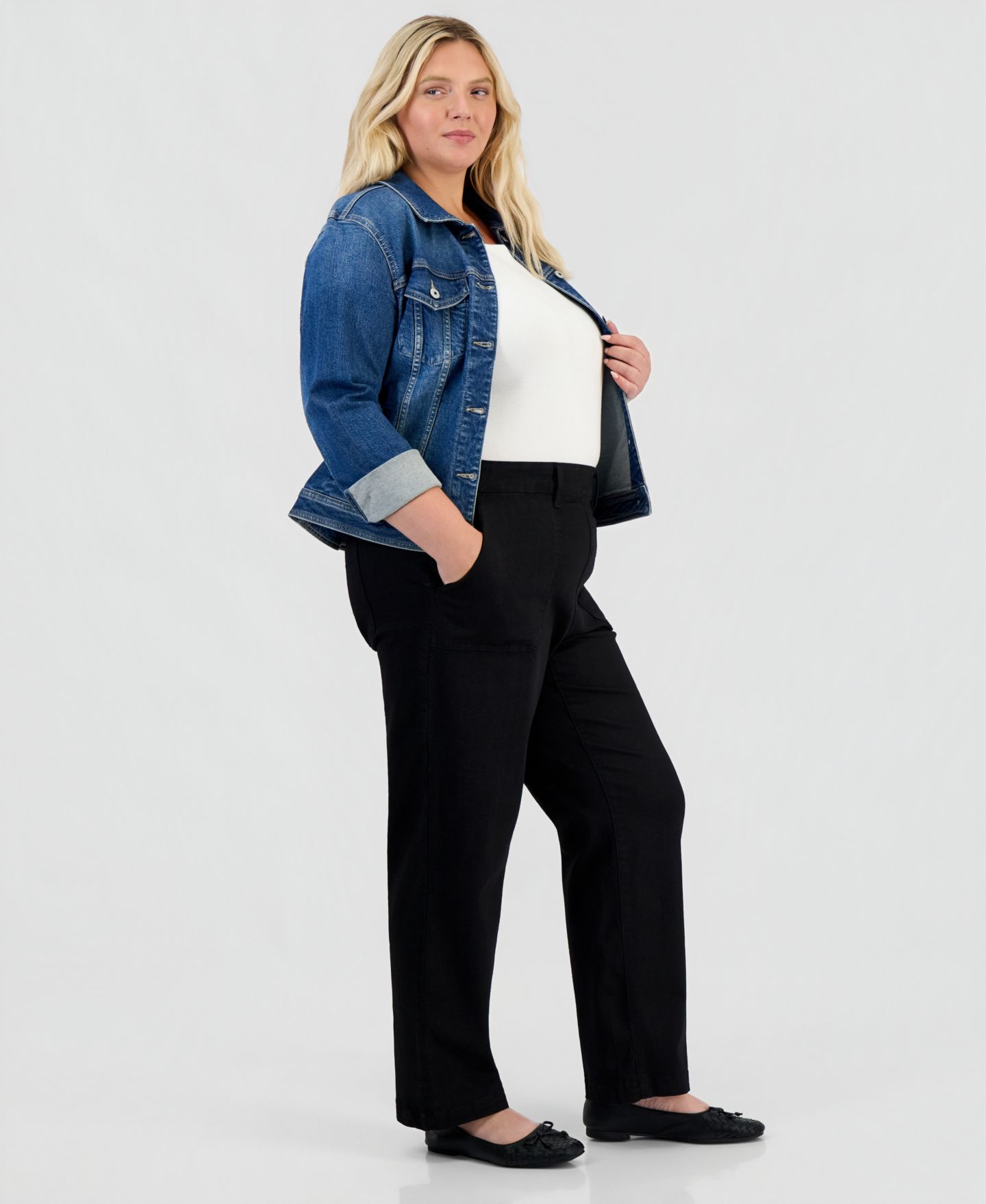 Женские джинсы Style & Co Plus Size High-Rise Pull-On Utility, цвет: Глубокий чёрный — фото 4