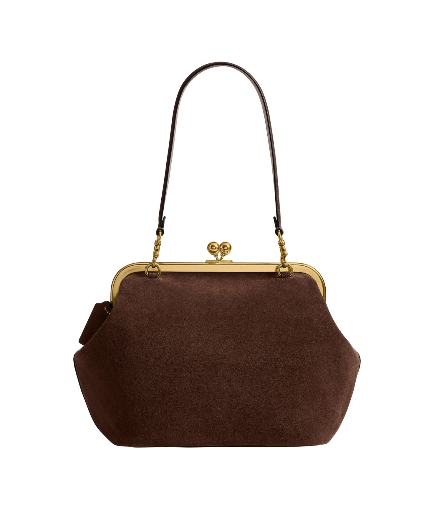 Женская сумка COACH Kisslock Medium Suede Frame 27, цвет: Латунный / Шоколадный — фото 2