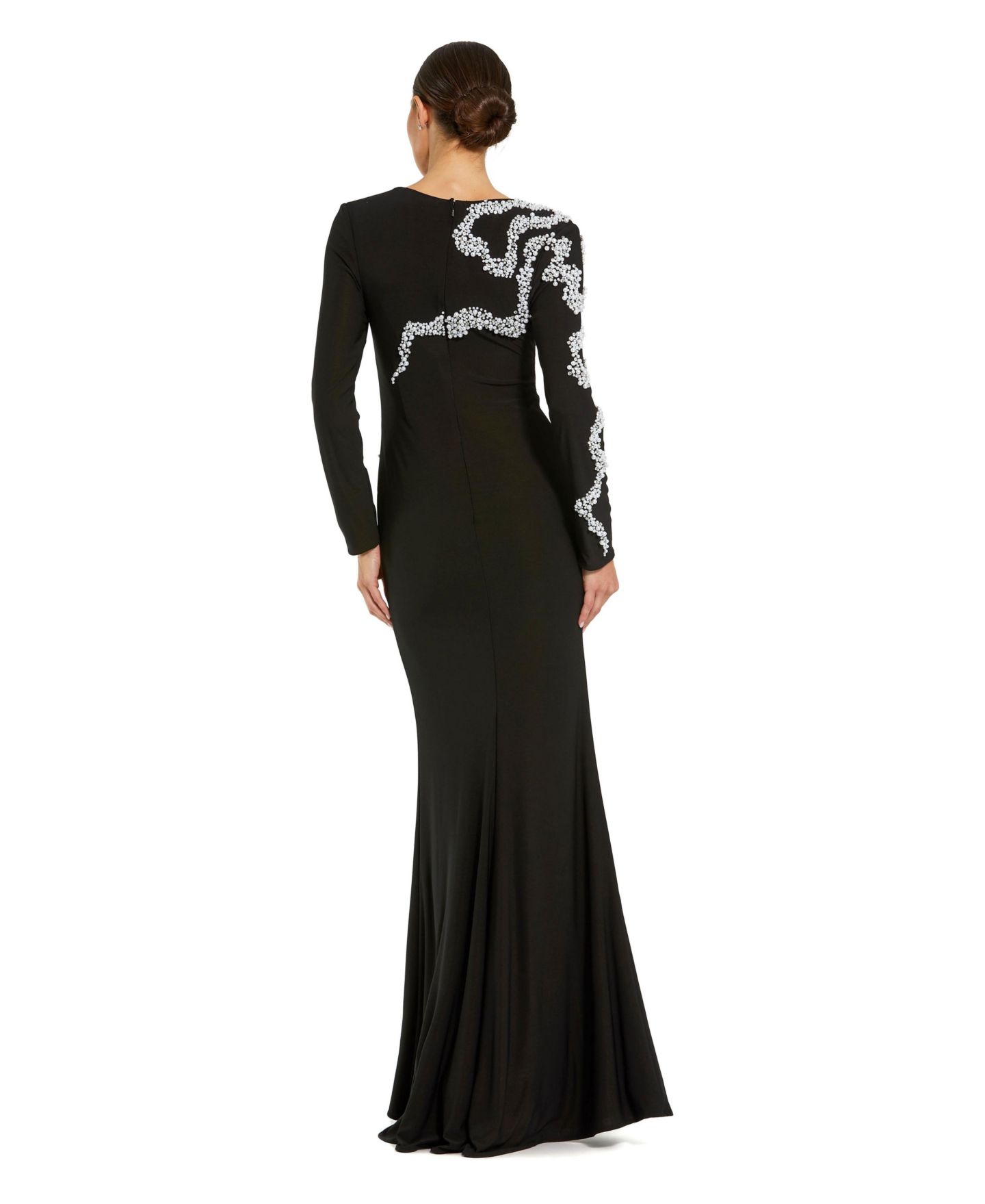 Женские платья Mac Duggal Petite Jersey Long Sleeve Beaded Column Gown, цвет: Чёрный — фото 2