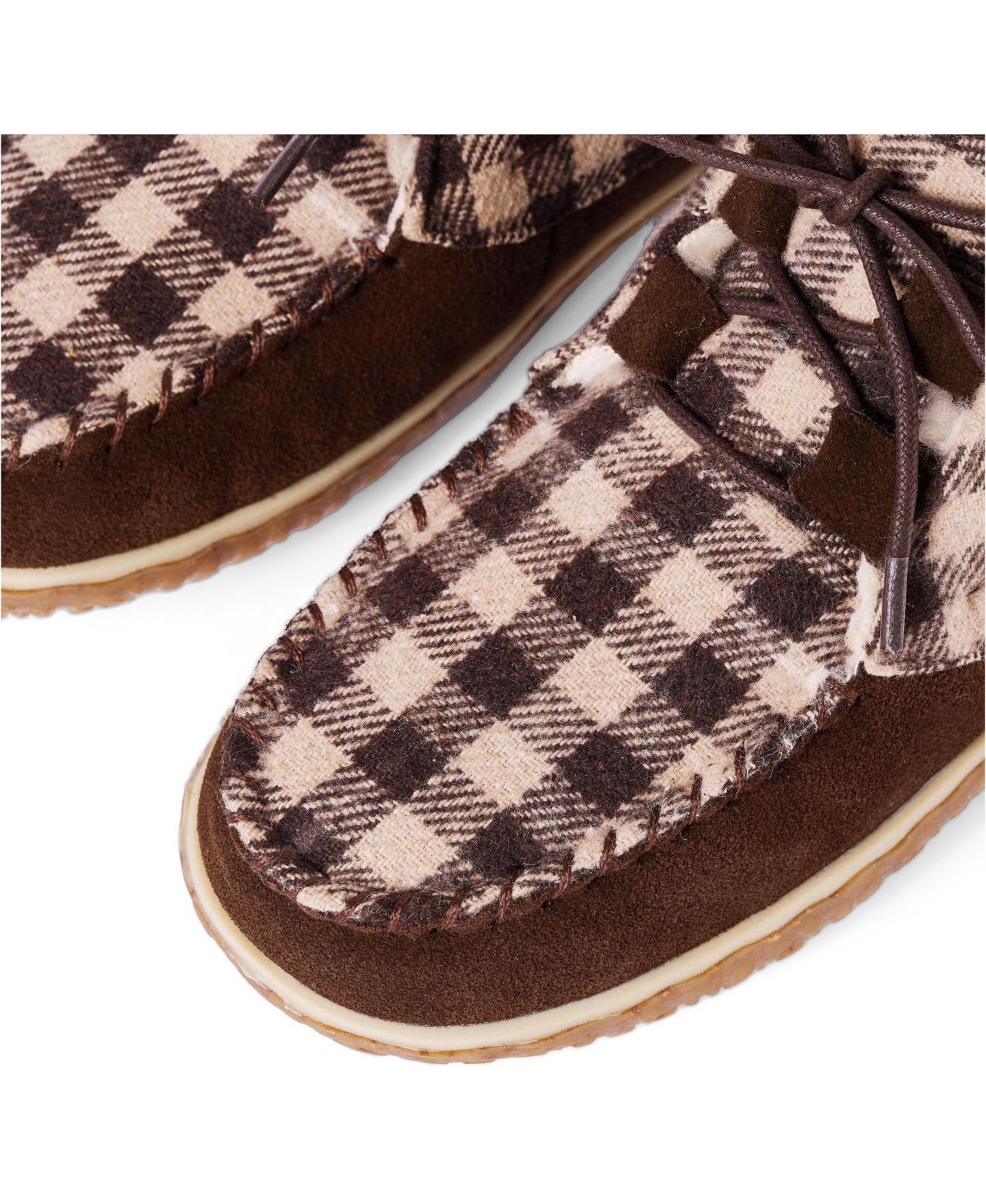 Женские ботинки Minnetonka Torrey Lace-up Slipper Booties, цвет: Коричневый в мелкую клетку — фото 3