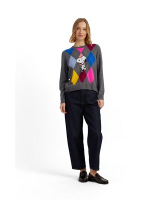 Women's Wool-Cashmere Snoopy Argyle Sweater
