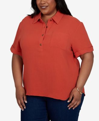 Plus Size Solid Henley Popover Top