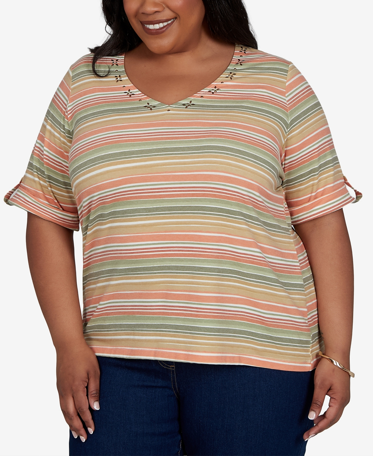 Hearts Of Palm Plus Printed Short-Sleeve Top