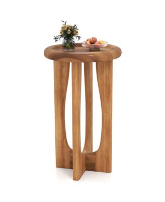 Outdoor Coffee Table with Round Tray Top and Solid Mahogany Wood Cross Legs