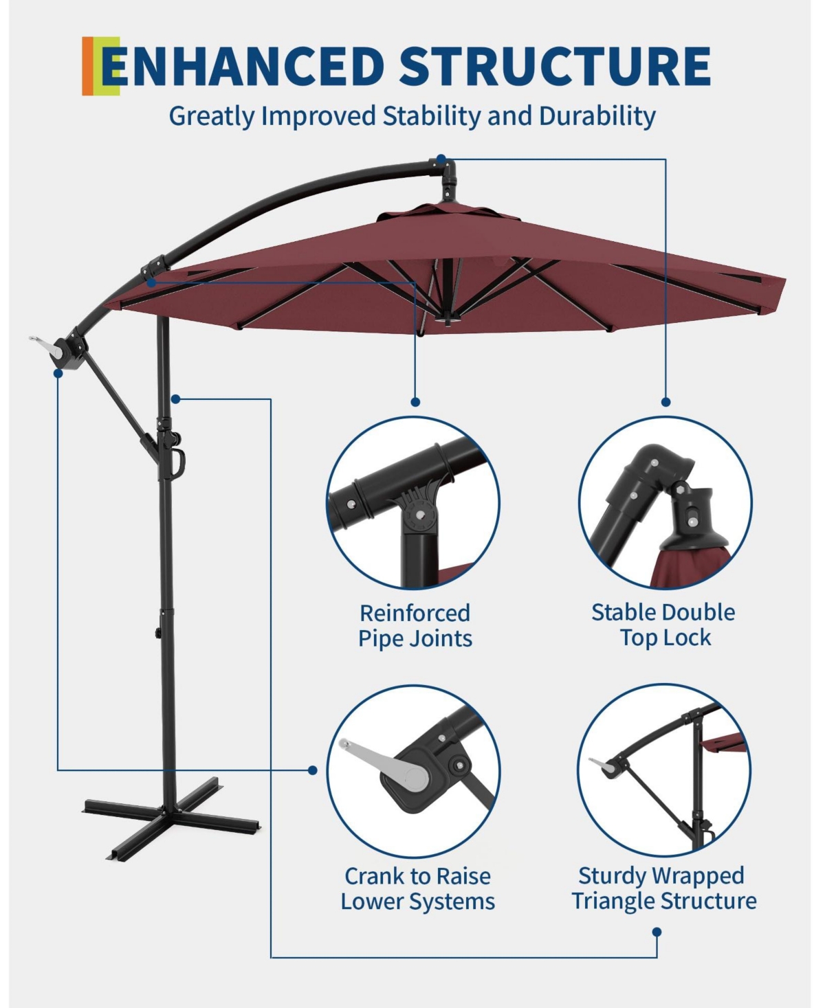 gaomon 10Feet Hanging Cantilever Offset Patio Umbrella For Backyard, Lawn, Garden