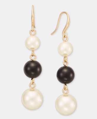 Glass and Faux Pearl Linear Drop Earrings